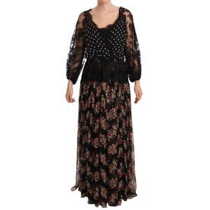 Dolce & Gabbana Black Lace Floral Polka Maxi Capri Women's Dress